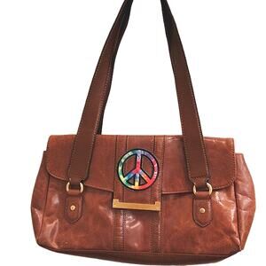 Peace Patent Leather Purse Brown Shoulder Bag Handbag Festival Boho Fairy Gypsy